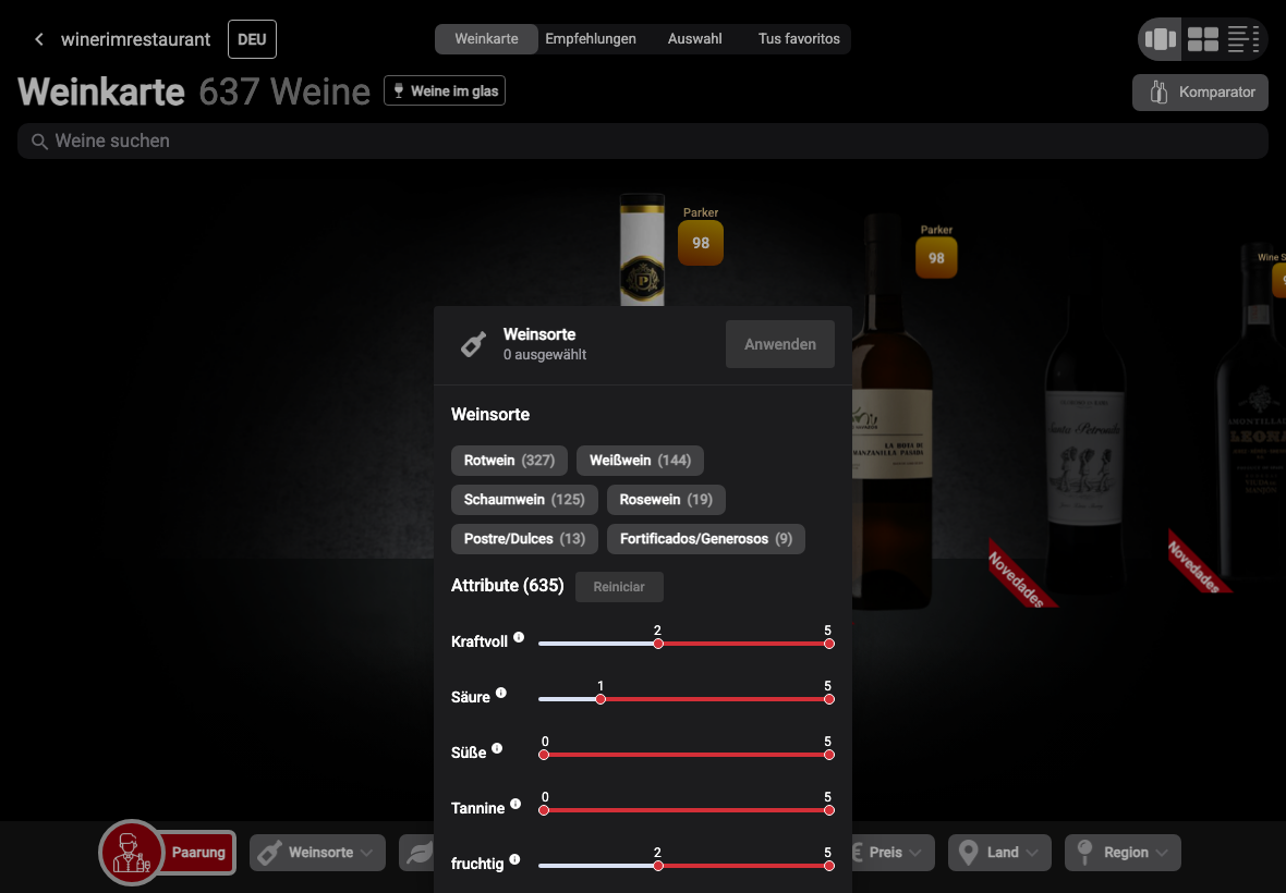App Deutsch filtro tipo vino
