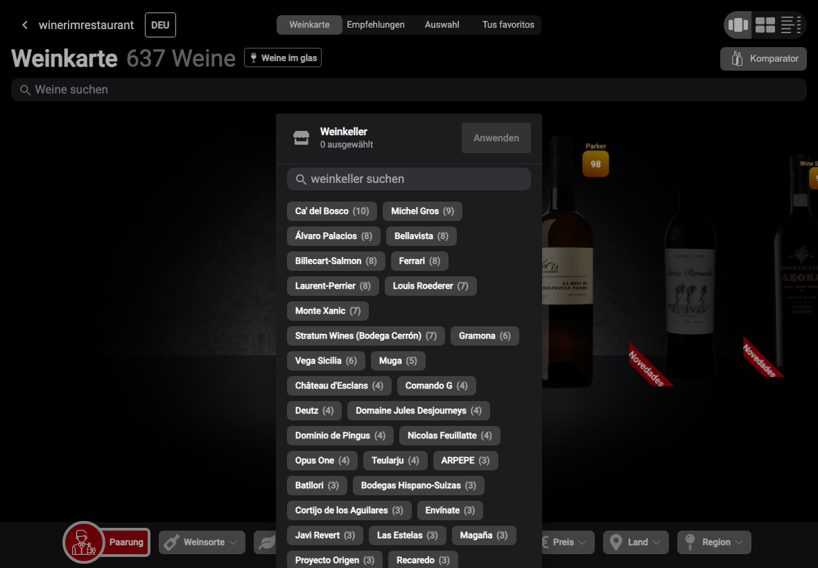 App Deutsch filtro bodega lista