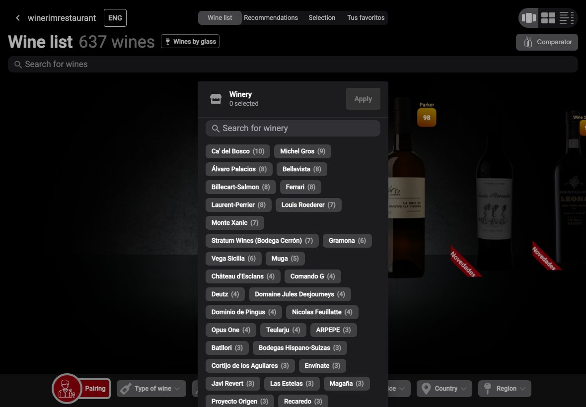 App English filtro bodega lista