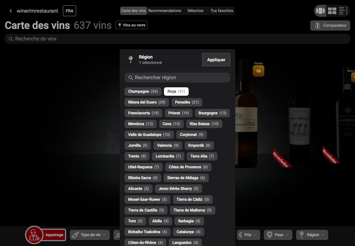 App Français filtro region rioja seleccionado