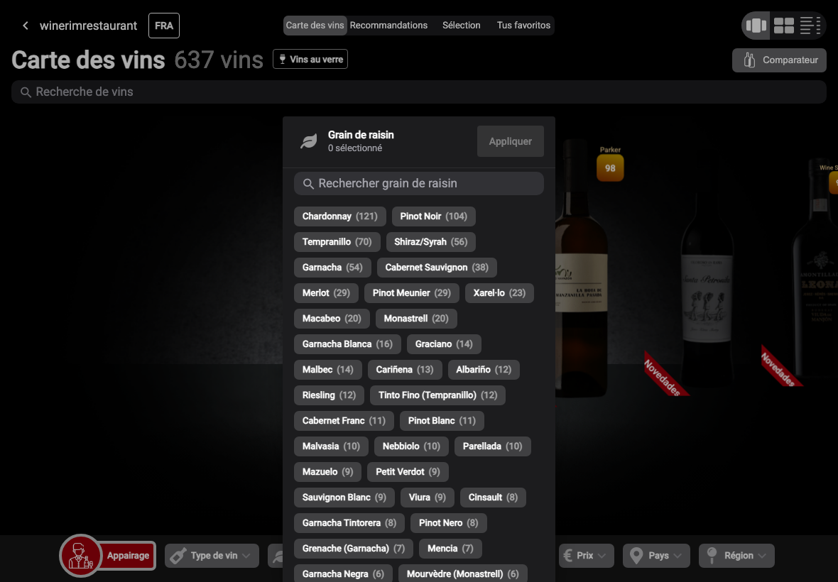 App Français filtro uva lista