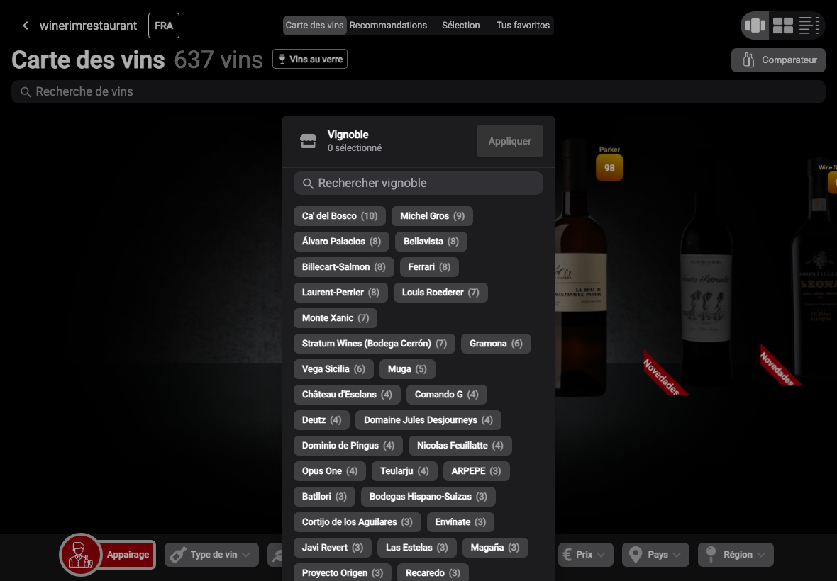 App Français filtro bodega lista