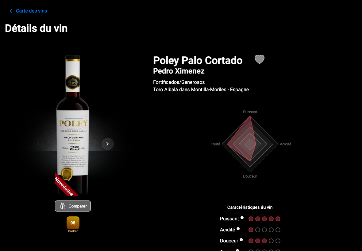 App Français detalle vino superior