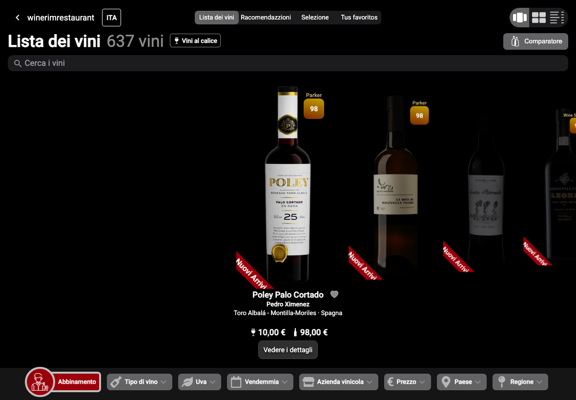 App Italiano filtros panel principal