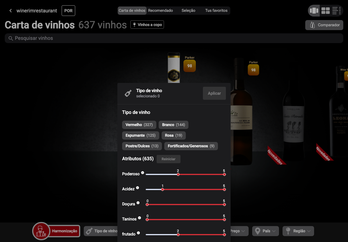 App Português filtro tipo vino