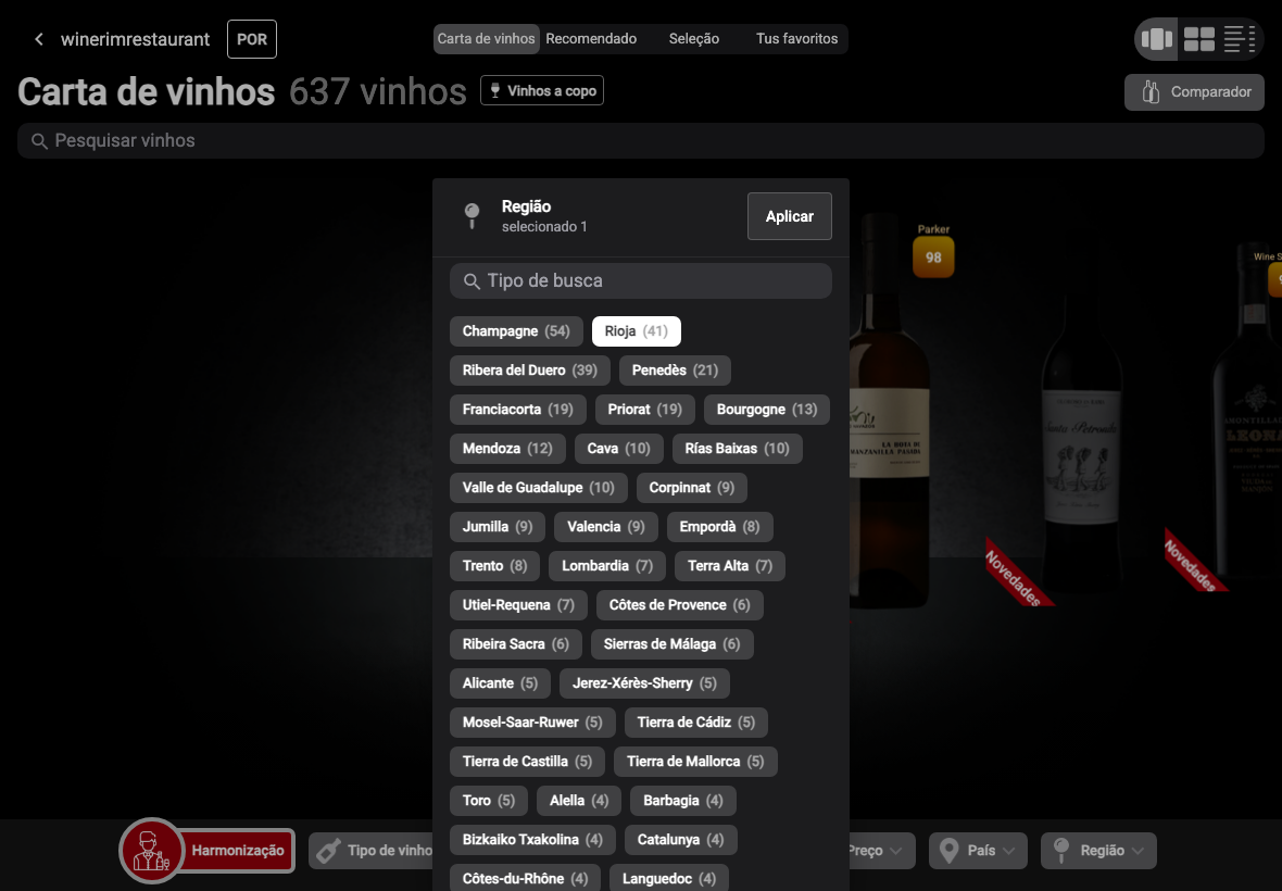 App Português filtro region rioja seleccionado