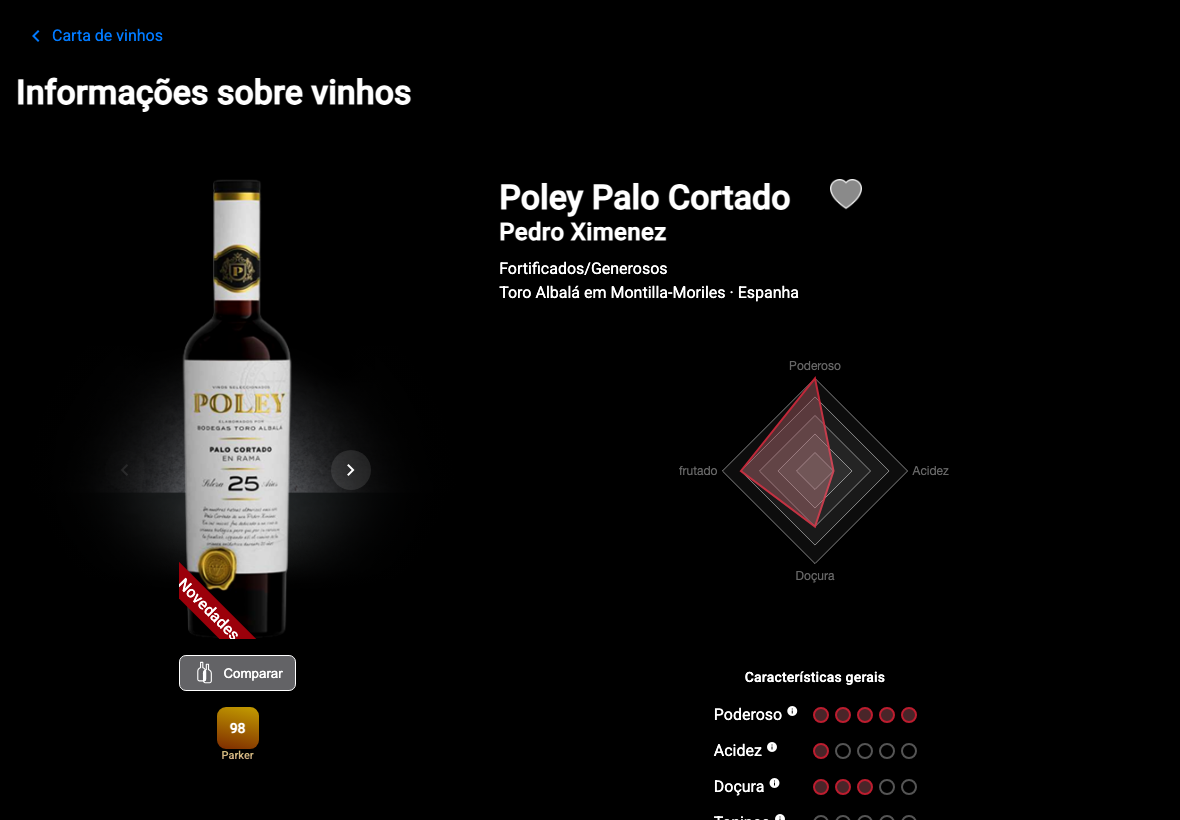 App Português detalle vino superior