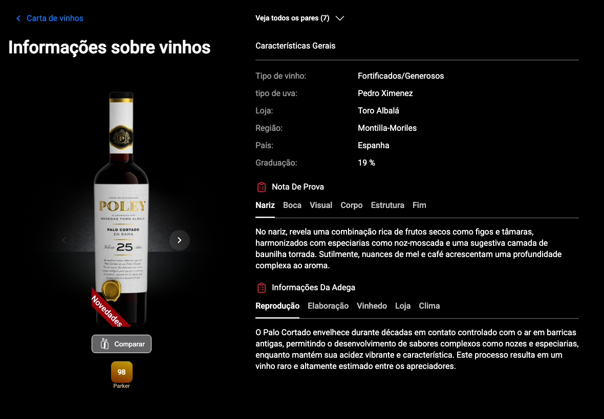 App Português detalle bodega atributos