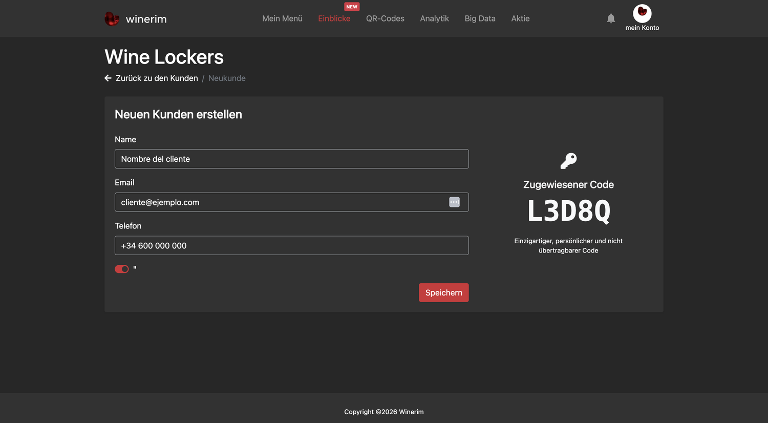 Editor Deutsch wine locker nuevo cliente