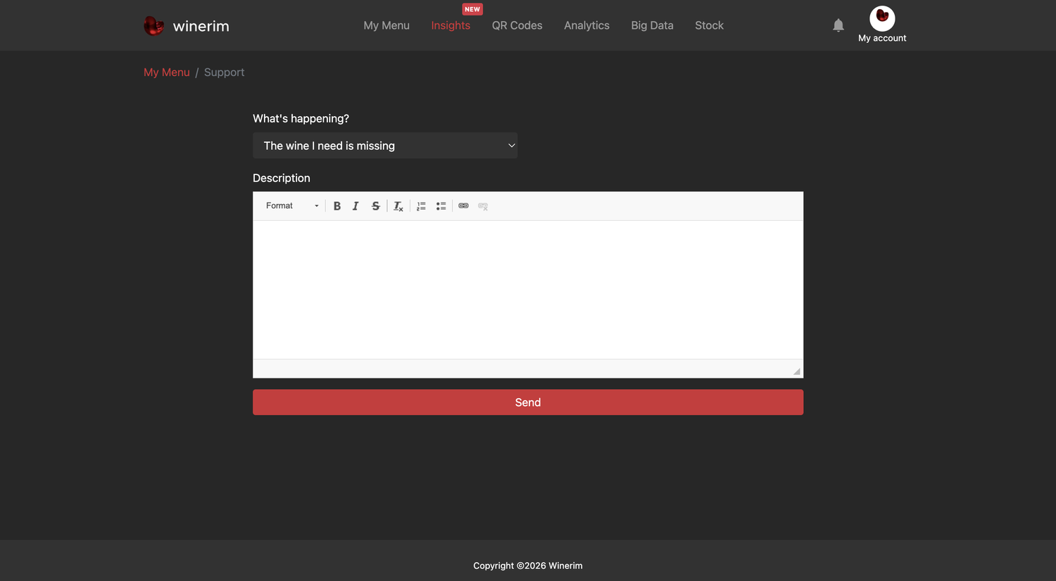 Editor English soporte menu