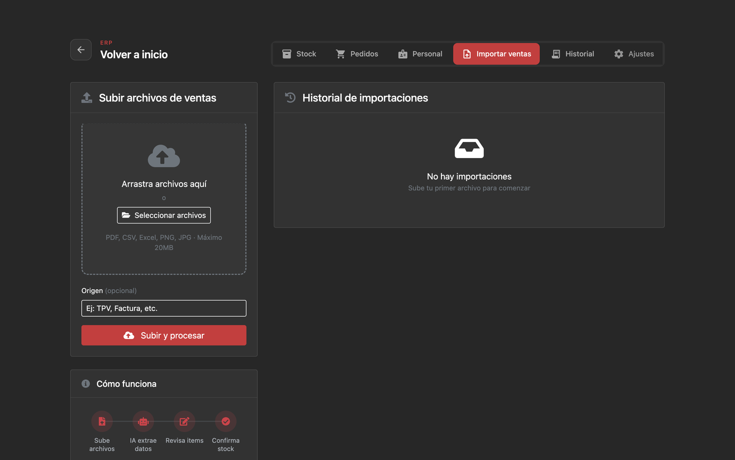 Stock: importar ventas