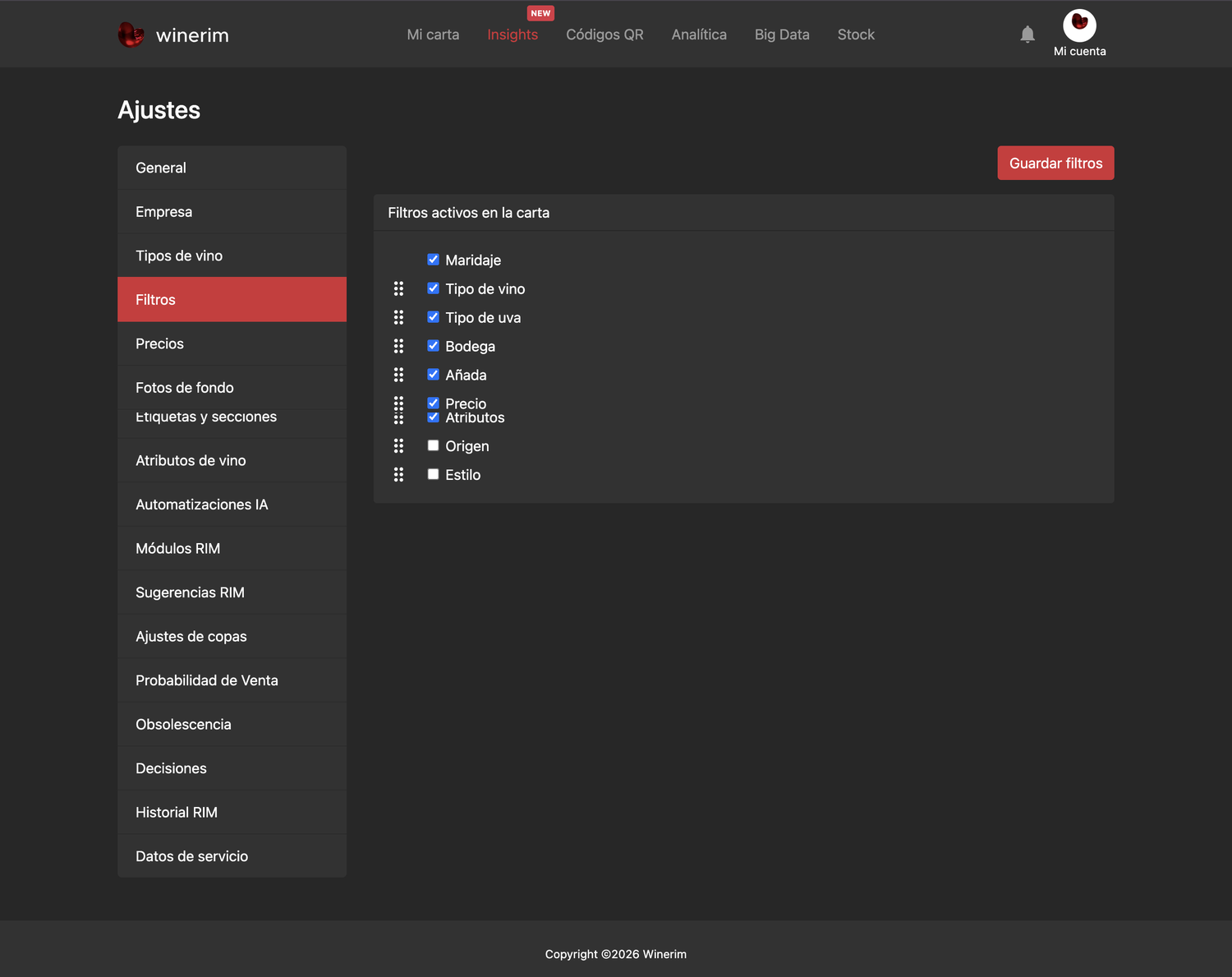 Editor Español ajustes filtros