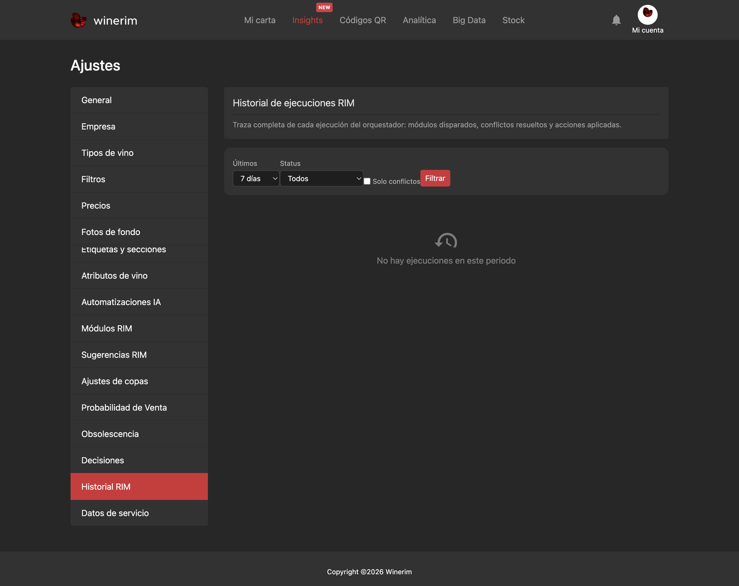 Editor Español ajustes historial rim