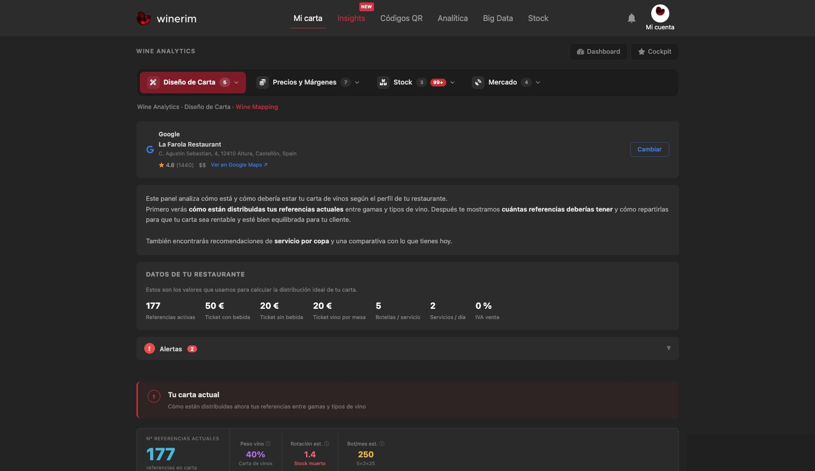 Editor Español margenes mapeo vinos