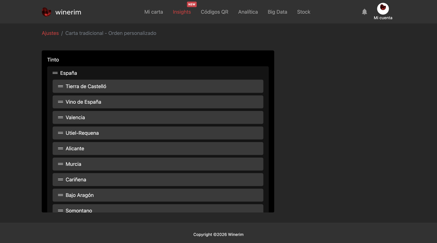 Ajustes: ordenar grupos