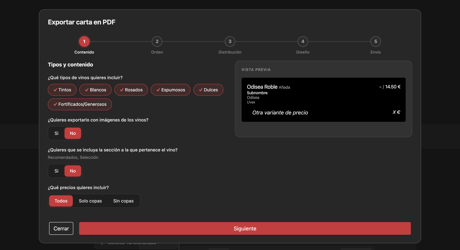 Editor Español mi carta pdf modal open