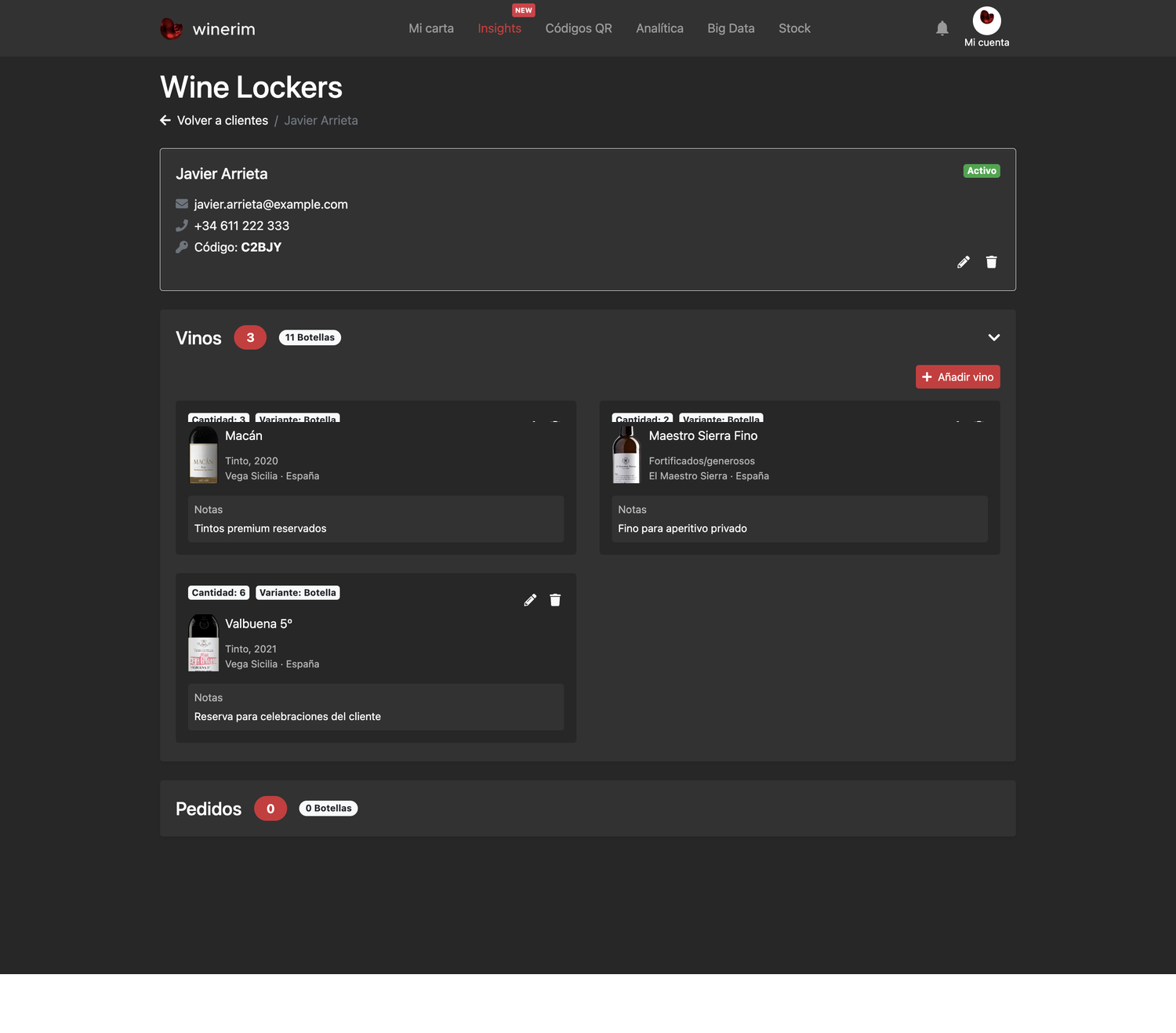 Editor Español wine locker cliente