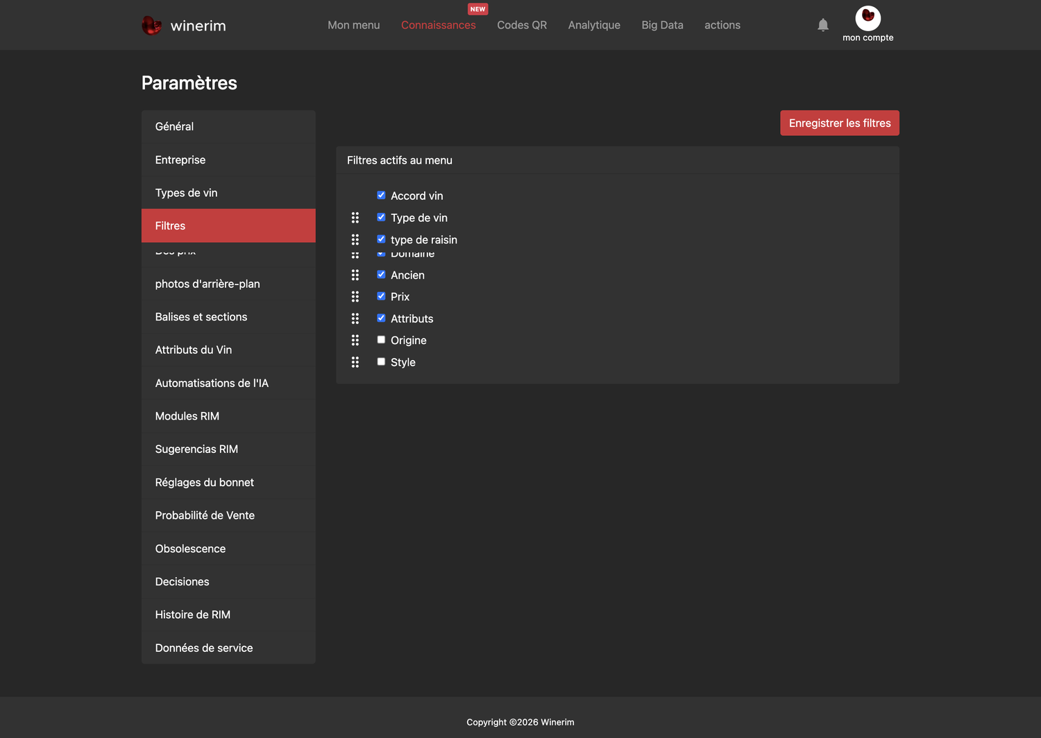 Editor Français ajustes filtros