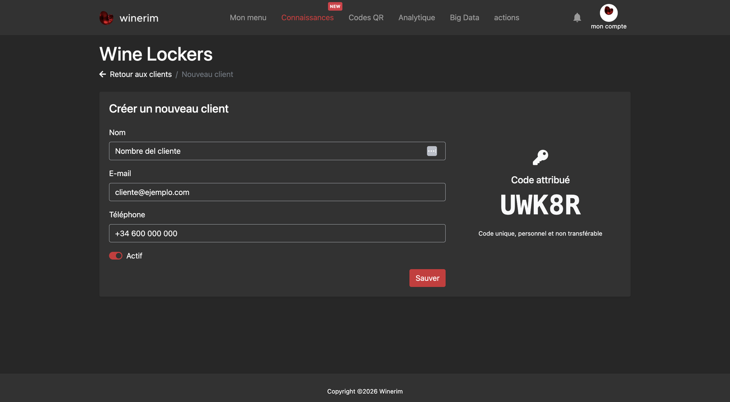 Editor Français wine locker nuevo cliente