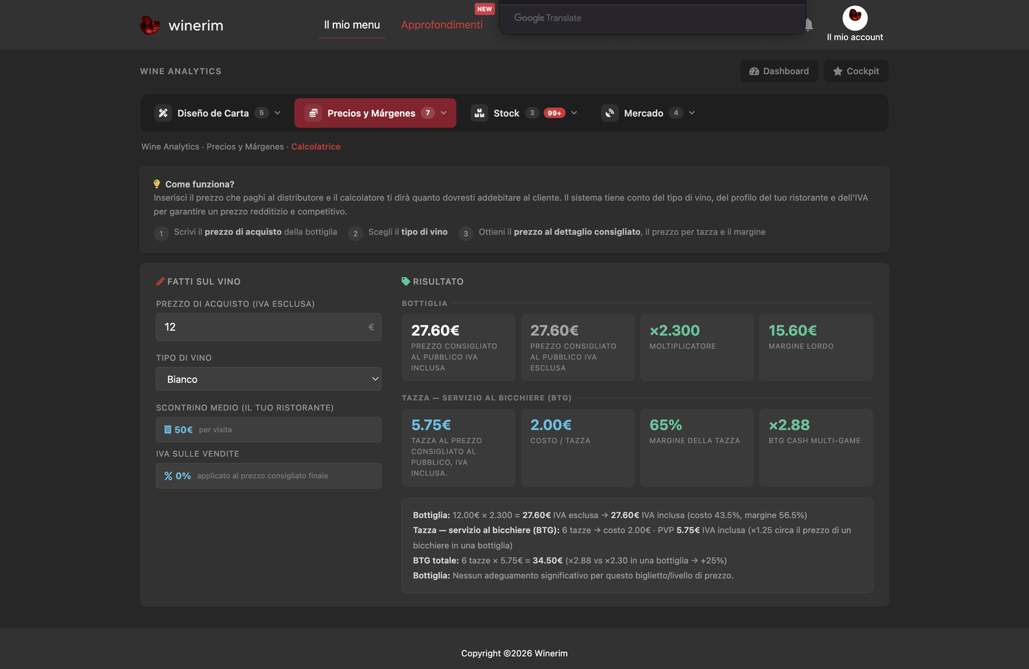 Editor Italiano margenes calculadora