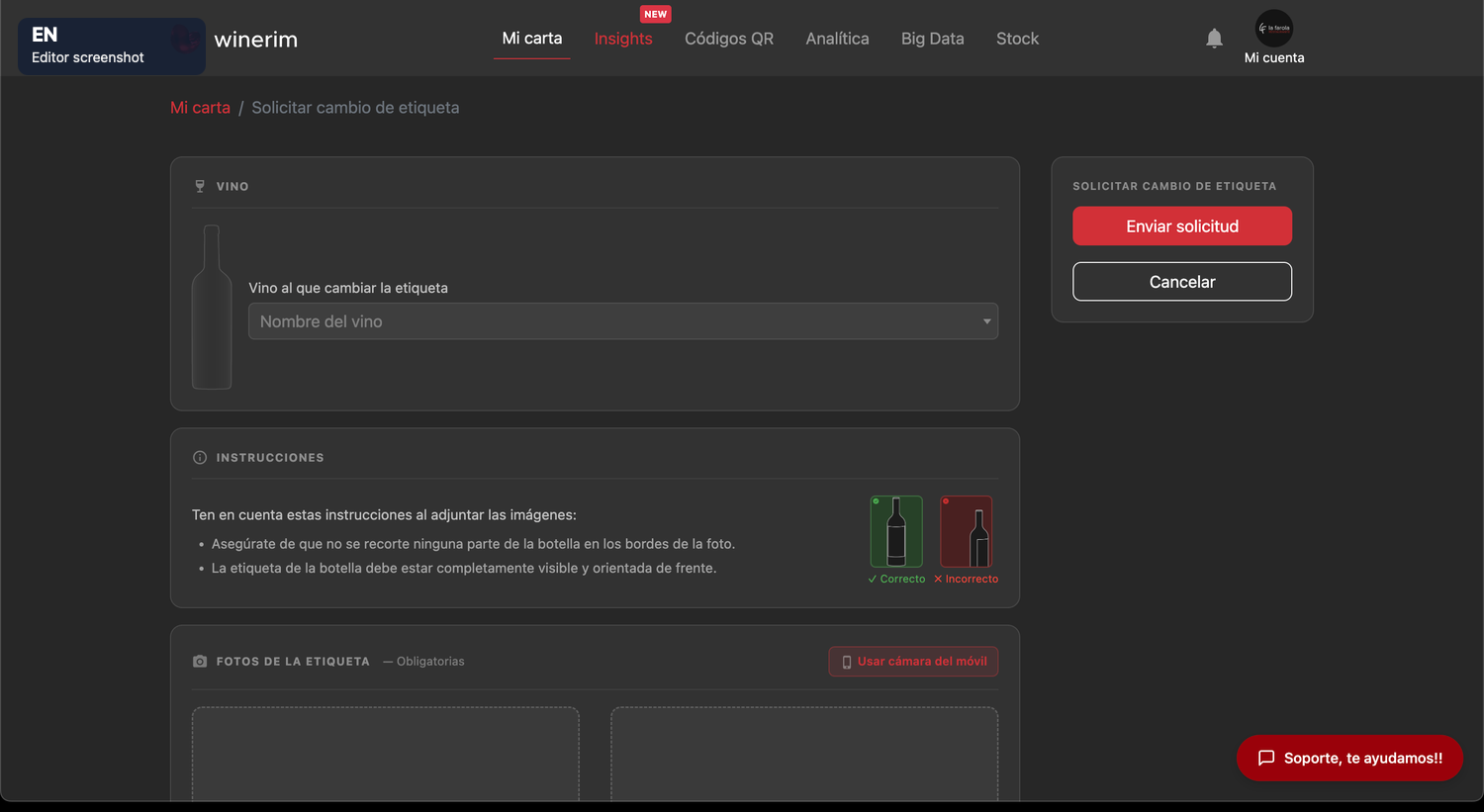 Editor English cambio etiqueta