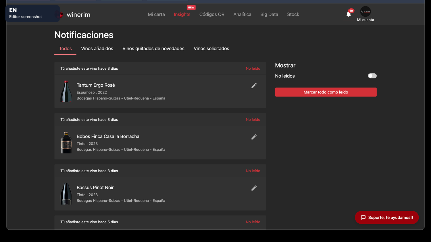 Editor English notificaciones