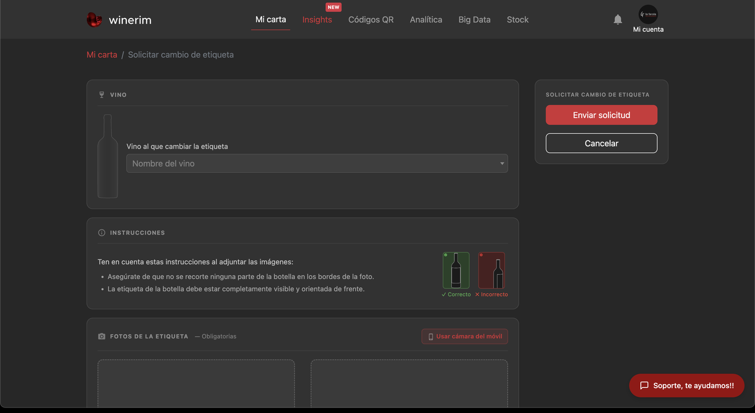 Editor Español cambio etiqueta