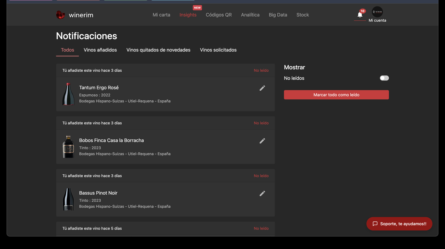 Editor Español notificaciones