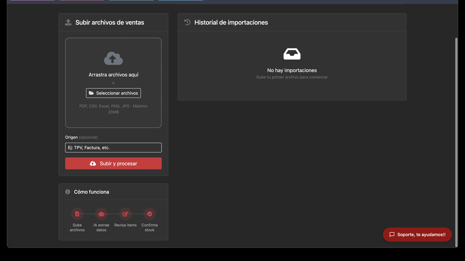 Editor Español stock importar ventas