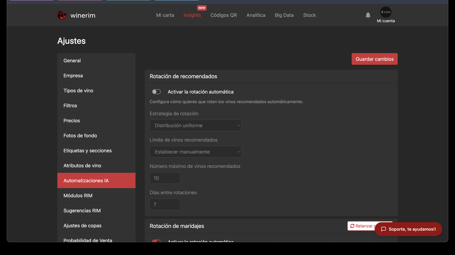 Editor Español ajustes automatizaciones ia