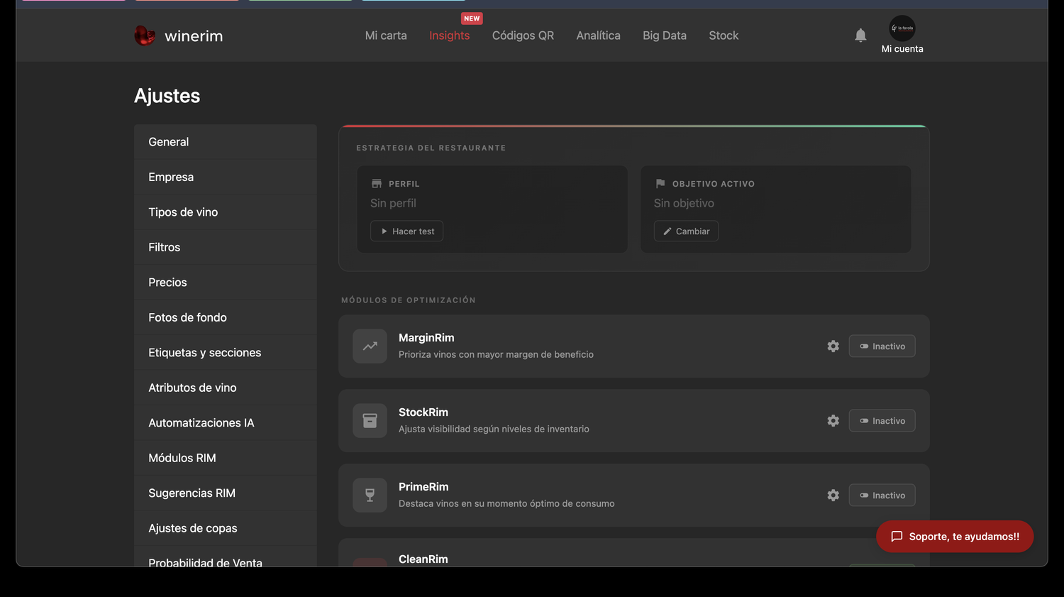 Editor Español ajustes modulos rim