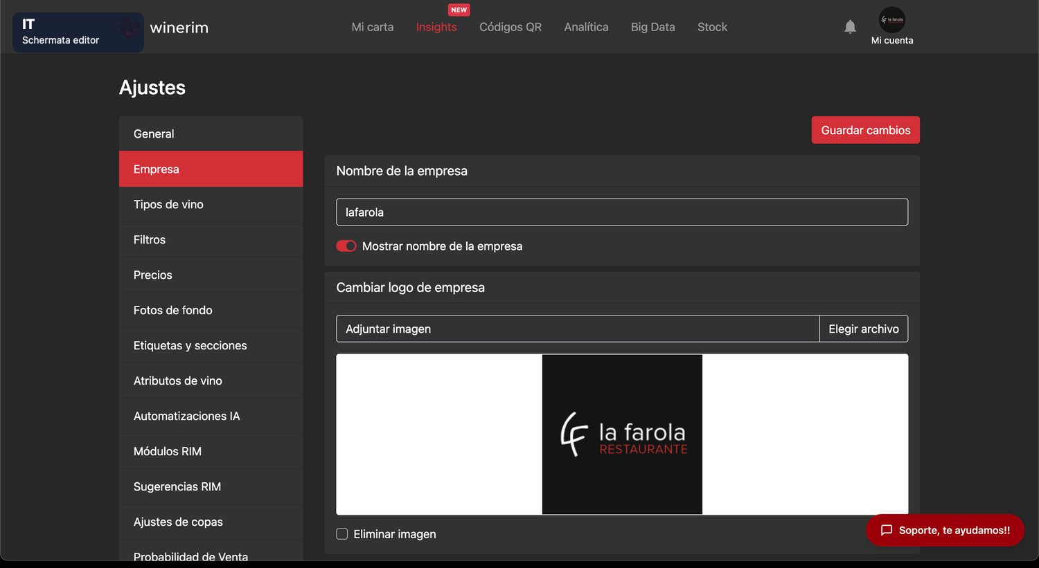 Editor Italiano ajustes empresa