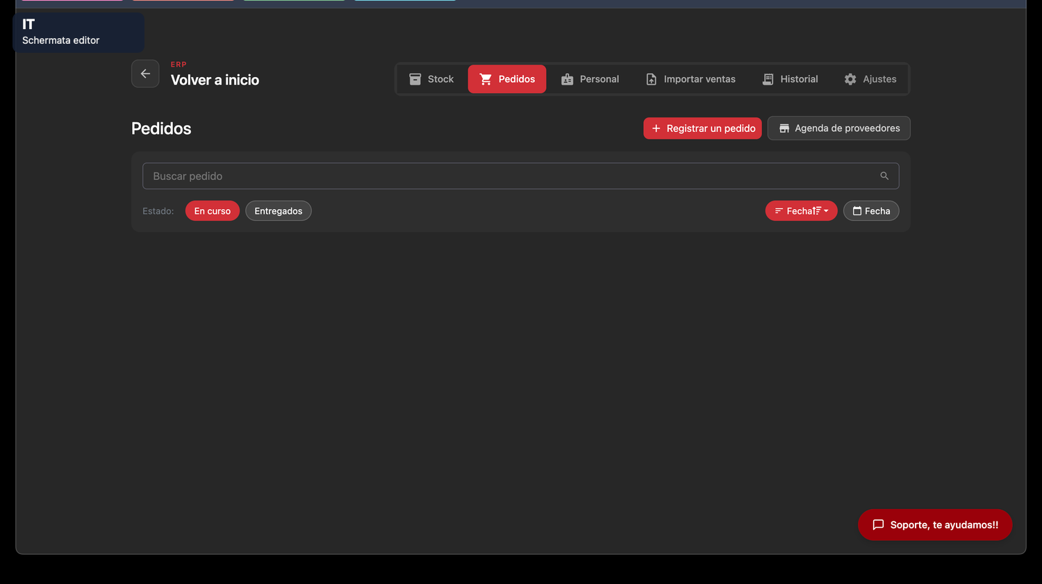 Editor Italiano stock pedidos