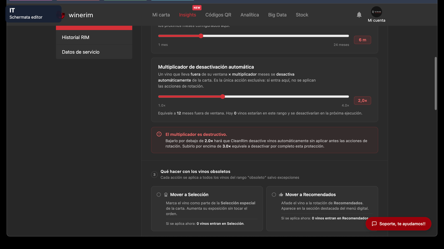 Editor Italiano ajustes obsolescencia